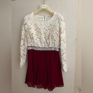 Lace Bodice White and Burgundy Women’s Dress